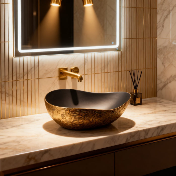 500*400*180mm Infinity Bronze Irregular Rustic Cracked Stone Above Counter Basin