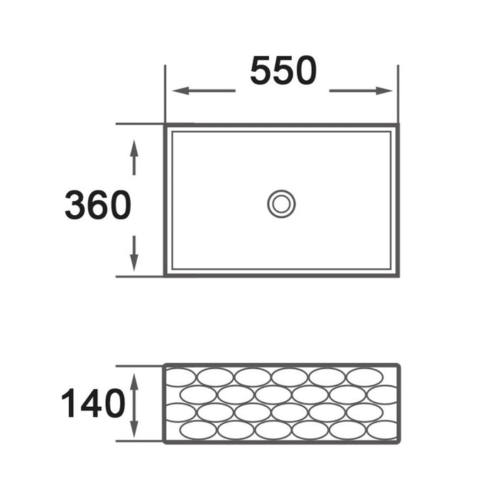 550*360*140mm Infinity Gloss White Rectangle Ceramic Scalloped Embossed Above Counter Basin