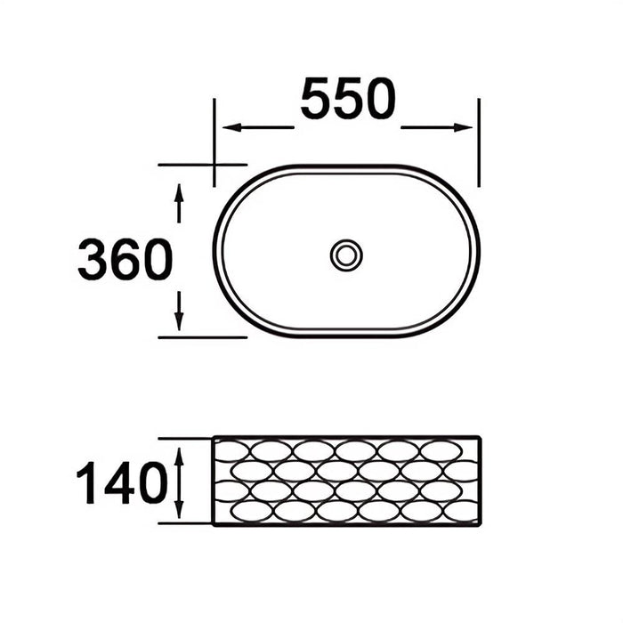 550*360*140mm Infinity Gloss White Oval Ceramic Scalloped Embossed Above Counter Basin