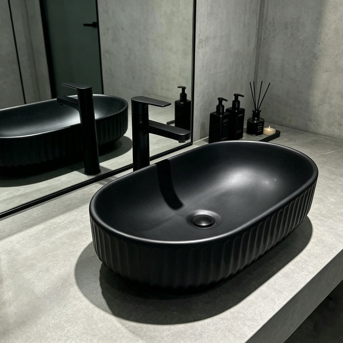 500*330*135mm Infinity Oval Ceramic Fluted Above Counter Basin