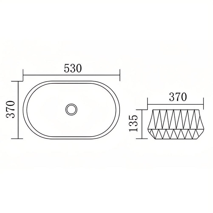 530*370*135mm Infinity Oval Ceramic Faceted Texture Above Counter Basin