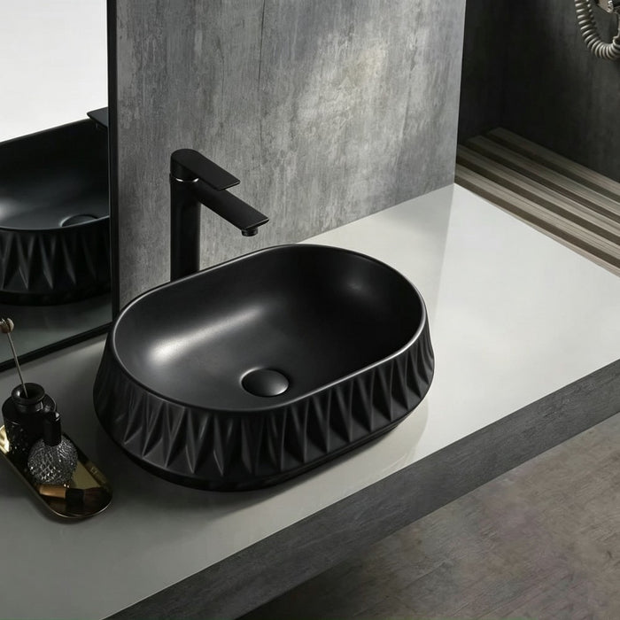 530*370*135mm Infinity Oval Ceramic Faceted Texture Above Counter Basin
