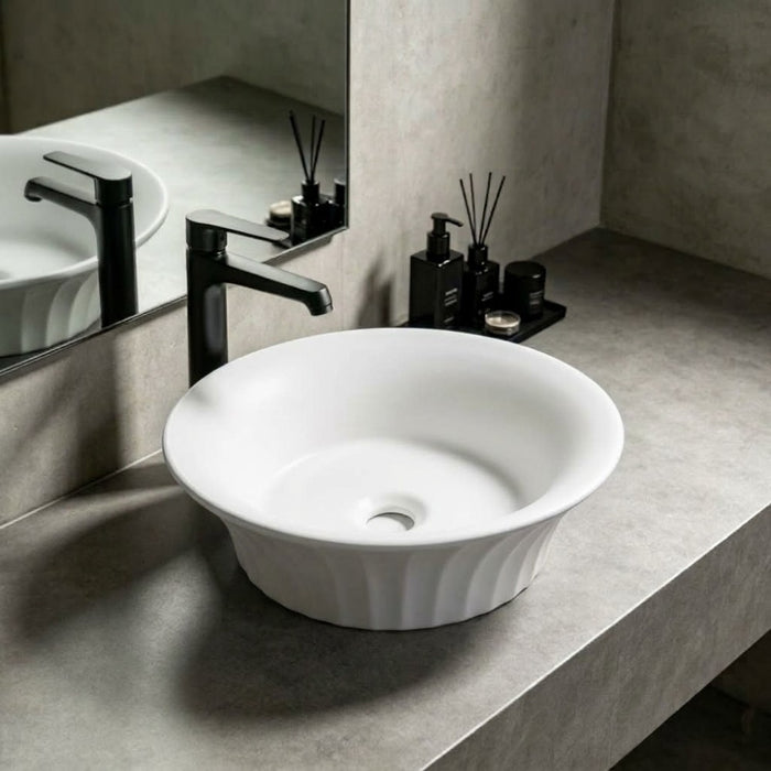 395*395*130mm Infinity Round Ceramic Fluted Above Counter Basin