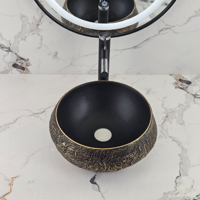 400*400*165mm Infinity Bronze Round Ceramic Rustic Cracked Stone Above Counter Basin