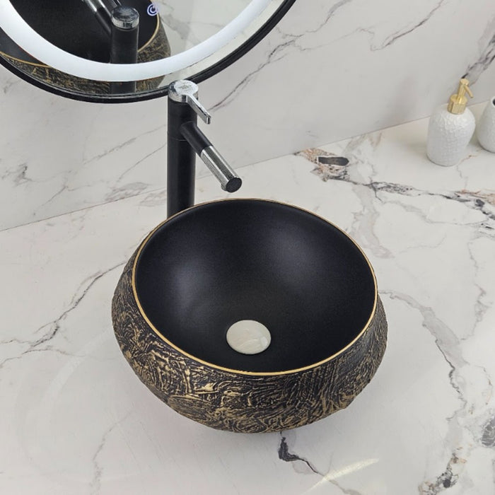 400*400*165mm Infinity Bronze Round Ceramic Rustic Cracked Stone Above Counter Basin