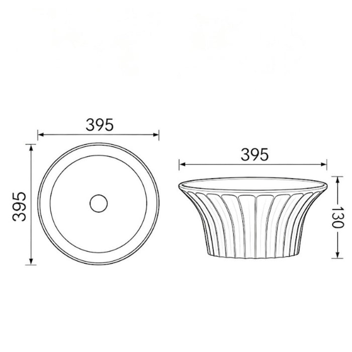 395*395*130mm Infinity Round Ceramic Fluted Above Counter Basin