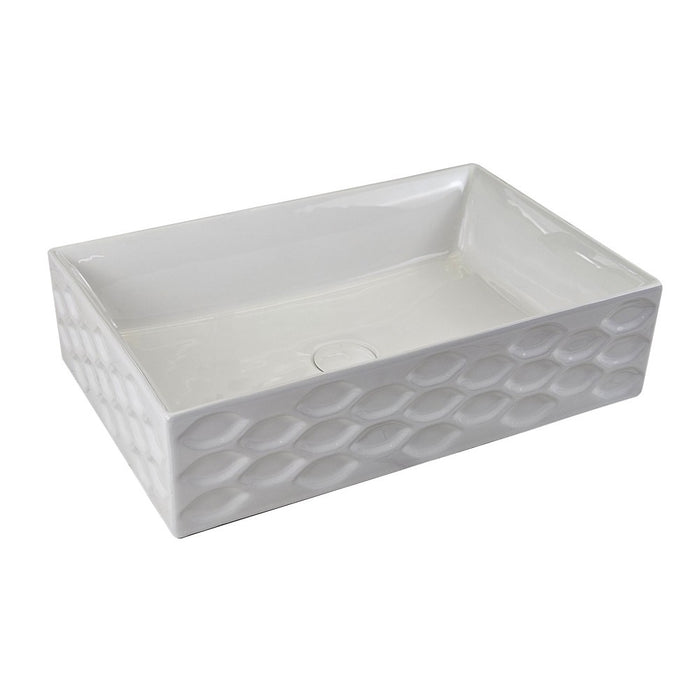 550*360*140mm Infinity Gloss White Rectangle Ceramic Scalloped Embossed Above Counter Basin