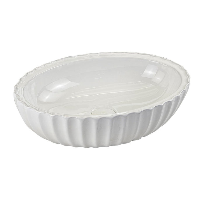480*330*130mm Infinity Gloss White Oval Ceramic Fluted Above Counter Basin