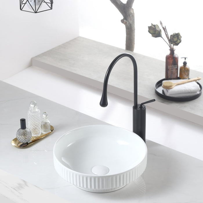 365*365*120mm Infinity Round Ceramic Fluted Above Counter Basin