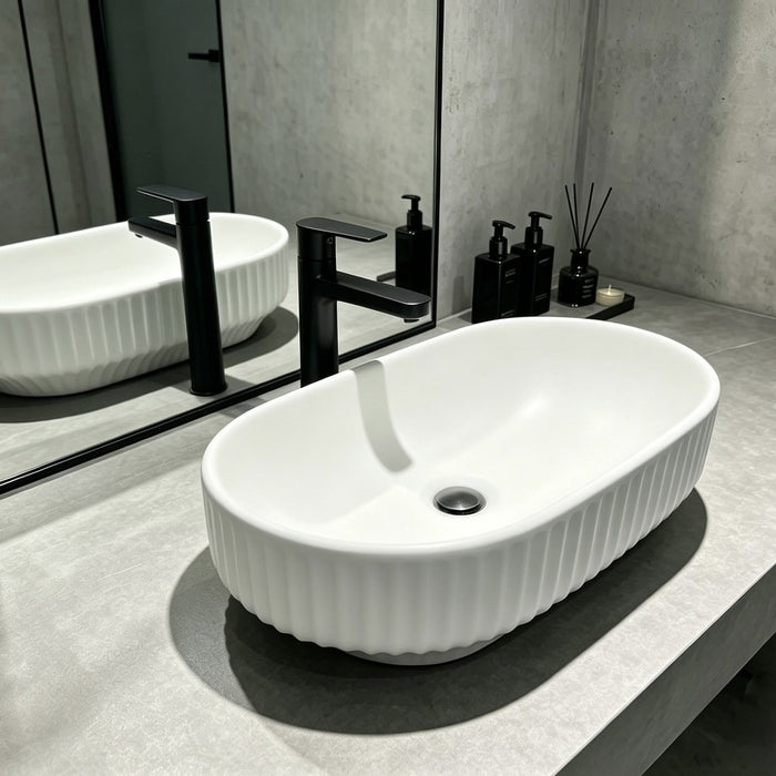 500*330*135mm Infinity Oval Ceramic Fluted Above Counter Basin
