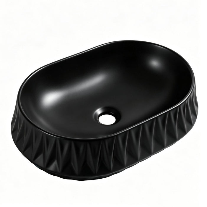 530*370*135mm Infinity Oval Ceramic Faceted Texture Above Counter Basin
