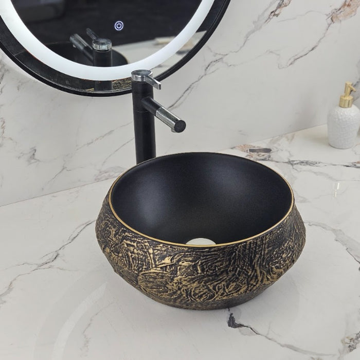 400*400*165mm Infinity Bronze Round Ceramic Rustic Cracked Stone Above Counter Basin