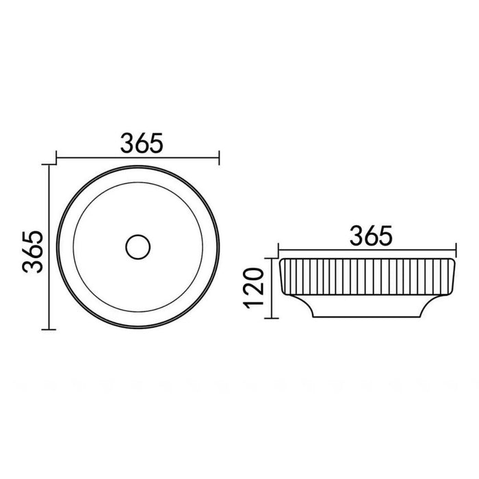 365*365*120mm Infinity Round Ceramic Fluted Above Counter Basin