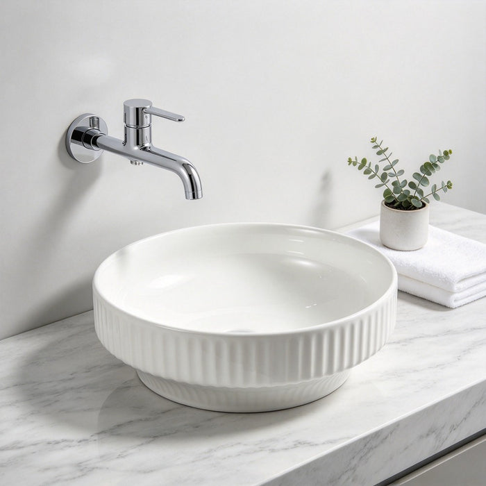 365*365*120mm Infinity Round Ceramic Fluted Above Counter Basin