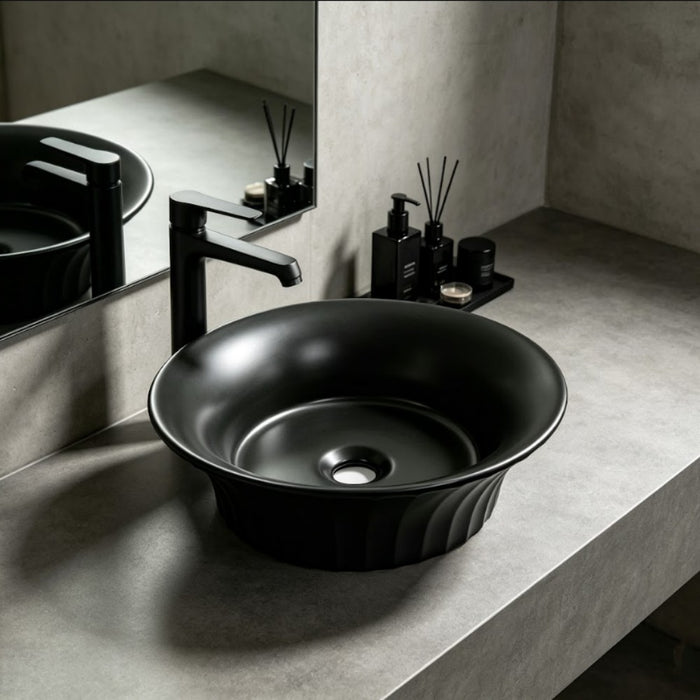 395*395*130mm Infinity Round Ceramic Fluted Above Counter Basin
