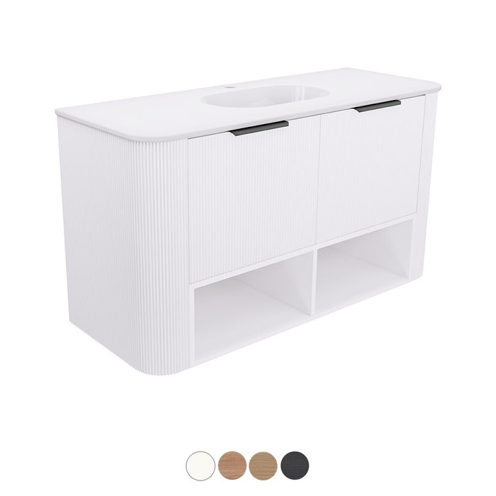 750-1800*460*650mm Fienza Margot E0 Board With Open Shelf Fluted Curve Wall Hung Vanity