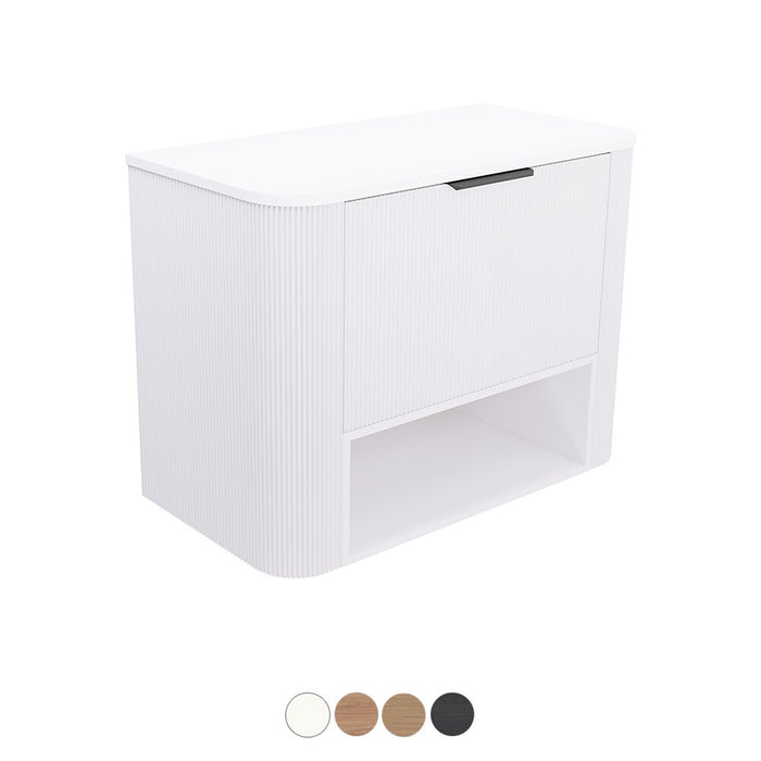 750-1800*460*650mm Fienza Margot E0 Board With Open Shelf Fluted Curve Wall Hung Vanity
