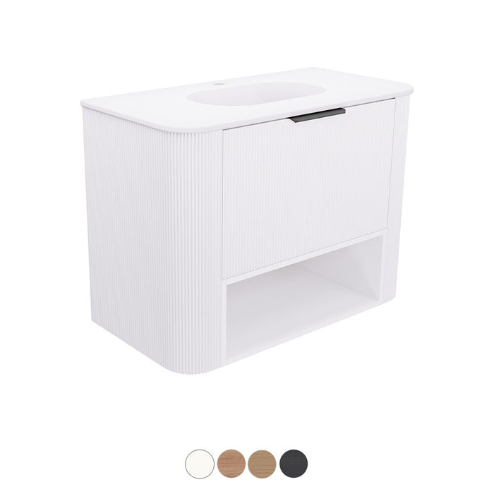750-1800*460*650mm Fienza Margot E0 Board With Open Shelf Fluted Curve Wall Hung Vanity