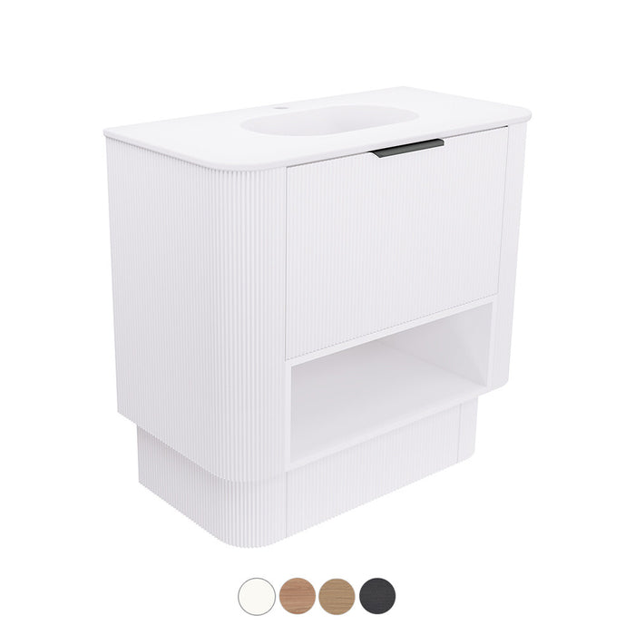 750-1800*460*850mm Fienza Margot E0 Board With Open Shelf Fluted Curve Freestanding Vanity