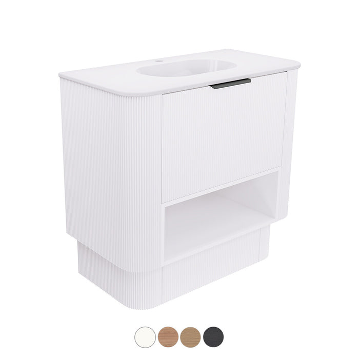 750-1800*460*850mm Fienza Margot E0 Board With Open Shelf Fluted Curve Freestanding Vanity