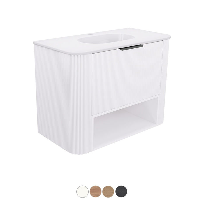 750-1800*460*650mm Fienza Margot E0 Board With Open Shelf Fluted Curve Wall Hung Vanity