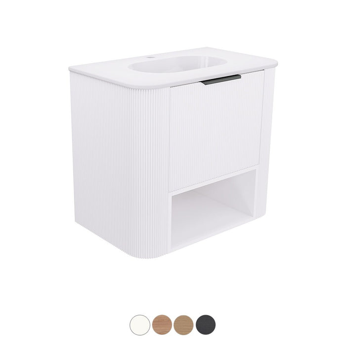 750-1800*460*650mm Fienza Margot E0 Board With Open Shelf Fluted Curve Wall Hung Vanity