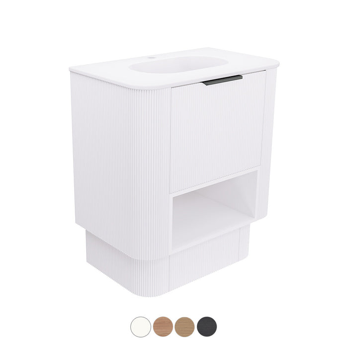 750-1800*460*850mm Fienza Margot E0 Board With Open Shelf Fluted Curve Freestanding Vanity