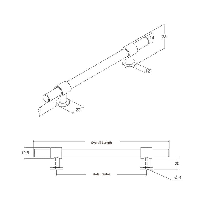 160/320mm Momo Belgravia Solid Brass Lined Bar Pull