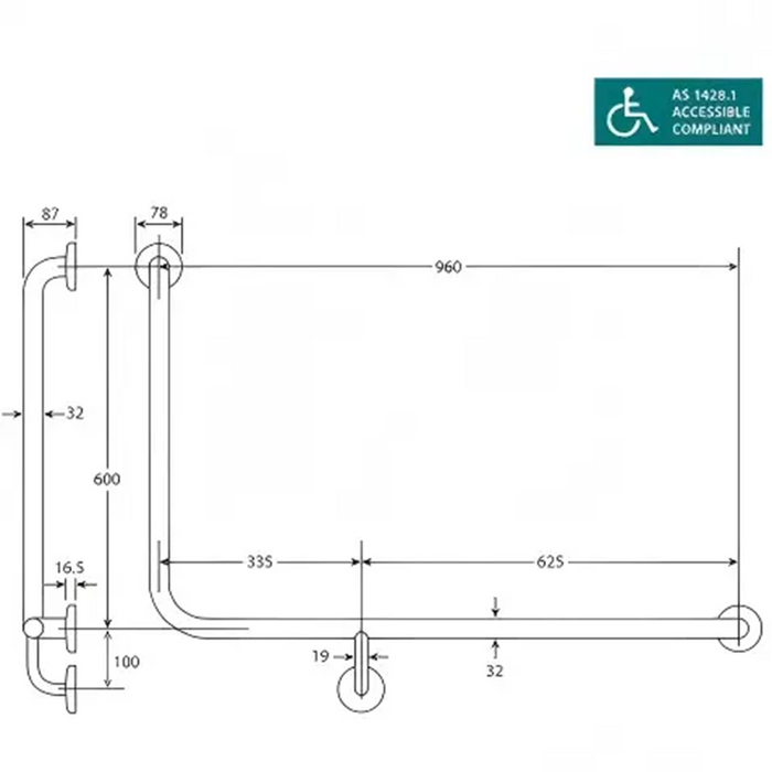 Fienza Accessible Delta Care Kit With Left-Hand 90掳 Rail