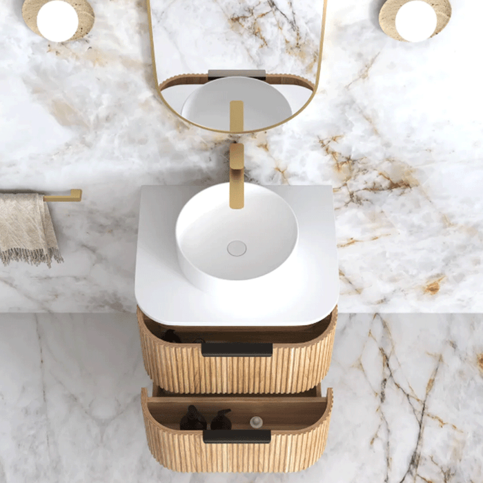 600-1800*490*550mm Otti Havana Woodland Oak Fluted Curve Wall Hung Vanity