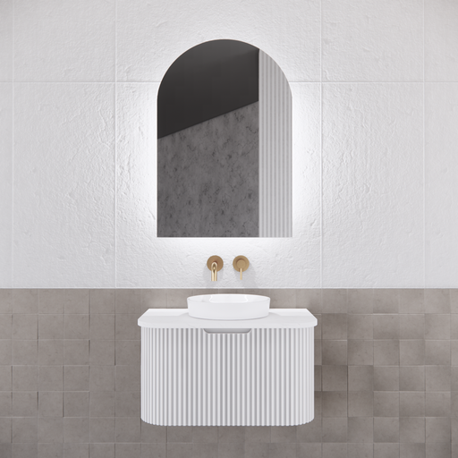 600*872*150mm ABS Paris Arch Copper-free Mirror Plywood Matt Black/Matt White LED Shaving Cabinet - HD reno