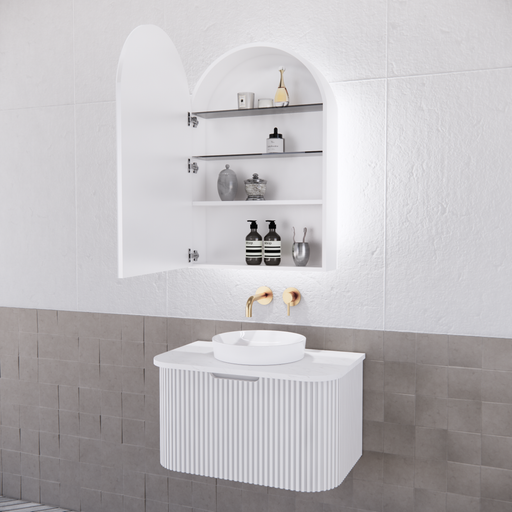 600*872*150mm ABS Paris Arch Copper-free Mirror Plywood Matt Black/Matt White LED Shaving Cabinet - HD reno