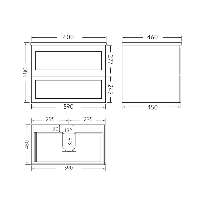600-1500*460*580mm Poseidon Fremantle Matt Grey PVC Bathroom Wall Hung Vanity