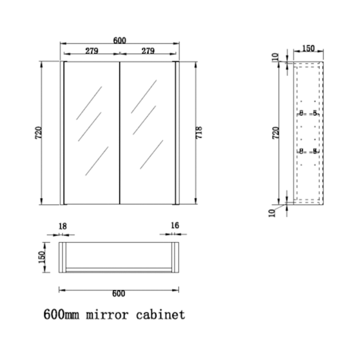 450-1500*720*150mm ABS Geneva Fluted Wall Hung Oak Timber Matt Black Mirror Shaving Cabinet