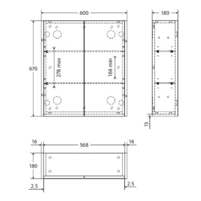 600-1500*670*180mm Fienza Industrial Copper-free Glass Rectangle Pencil Edge Shaving Cabinet