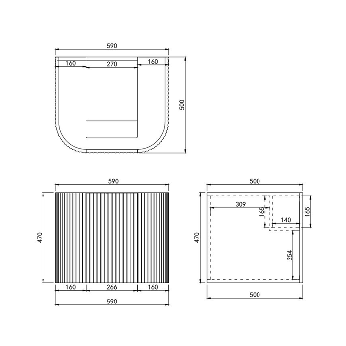 600-1800*500*470mm Poseidon Avalon Matt Black PVC Fluted Wall Hung Bathroom Vanity