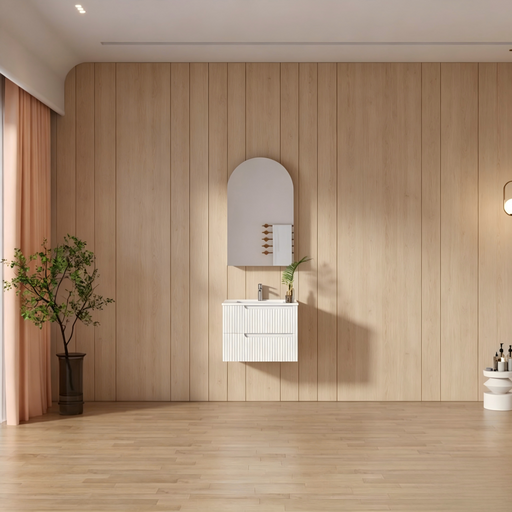 600-1500*455*830mm Infinity Sersi White High-Moisture Resistant Plywood Fluted Wall Hung Bathroom Vanity