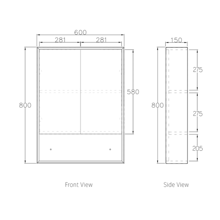600-1200*800*150mm Otti MARLO Matt Black Moisture Resistant Plywood Glass Rectangle Shaving Cabinet With Shelf
