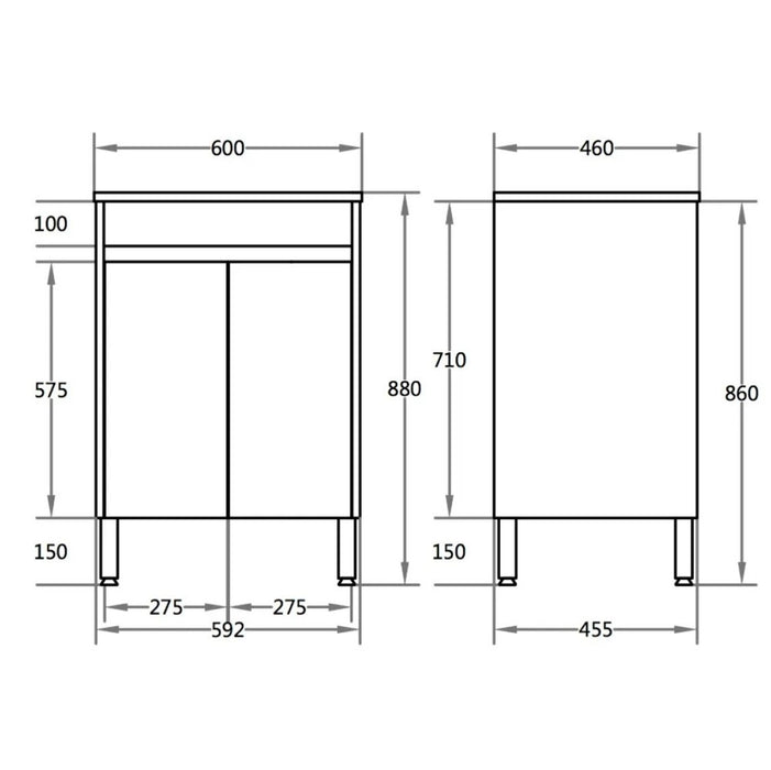 600-750*460*880mm Poseidon Standard With Legs PVC Gloss White Freestanding Vanity