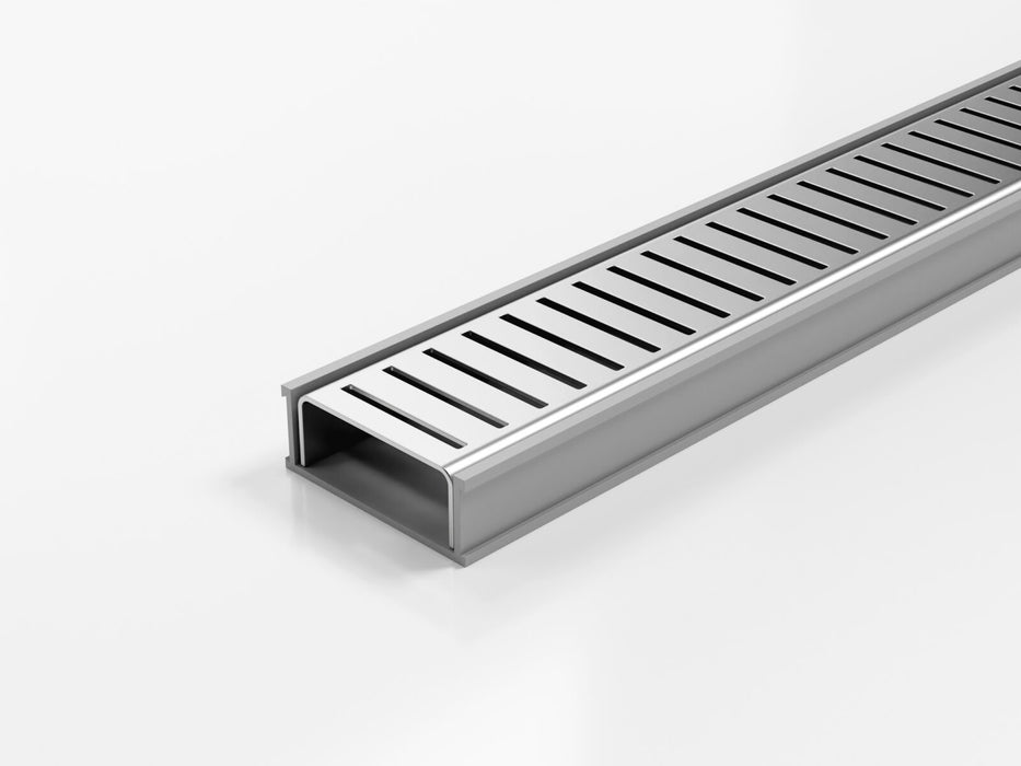 Slimline Linear Drainage system with Punched Perpendicular Slot (PPS) grate style
