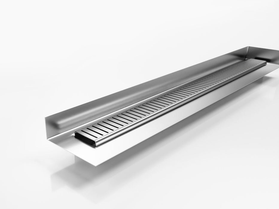 Wall + Floor Flange drainage system with Punched Perpendicular Slot (PPS) grate style