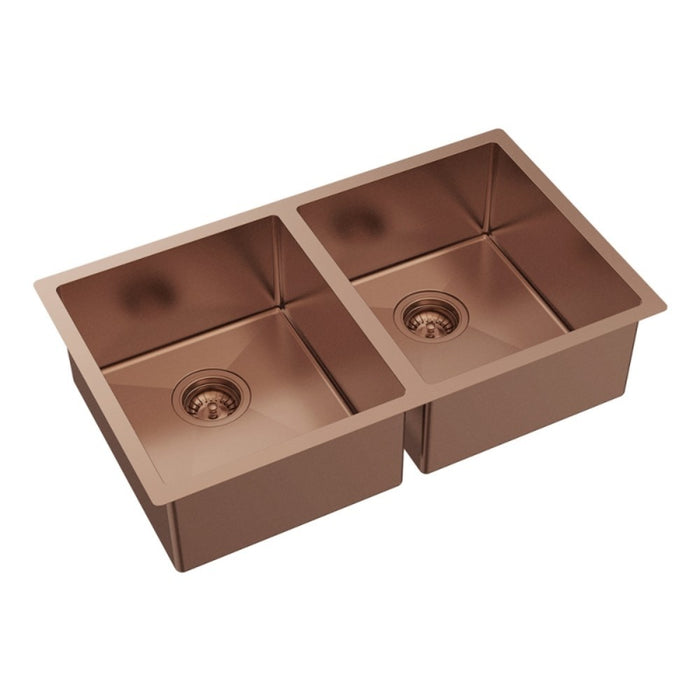 760*450*200mm Fienza Hana 27L/27L PVD Brushed Copper Stainless Steel Double Bowl Kitchen Sink Kit