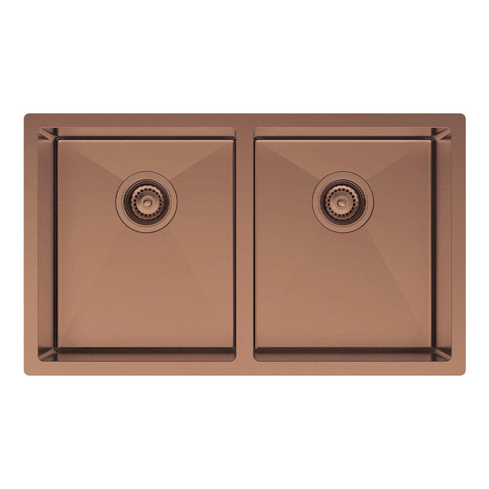 760*450*200mm Fienza Hana 27L/27L PVD Brushed Copper Stainless Steel Double Bowl Kitchen Sink Kit