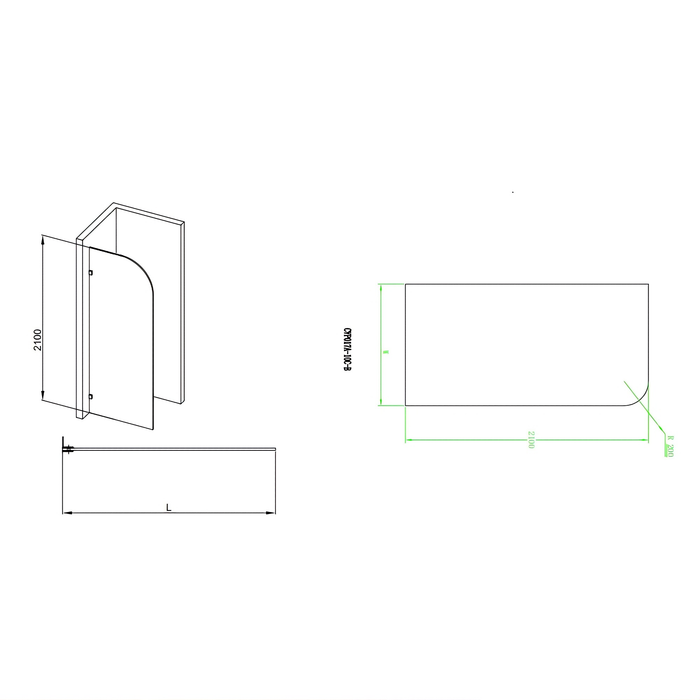 800-1200mm Covey Narrow line Glass Frameless Walk-In Single Panel Curved Corner Shower Screen
