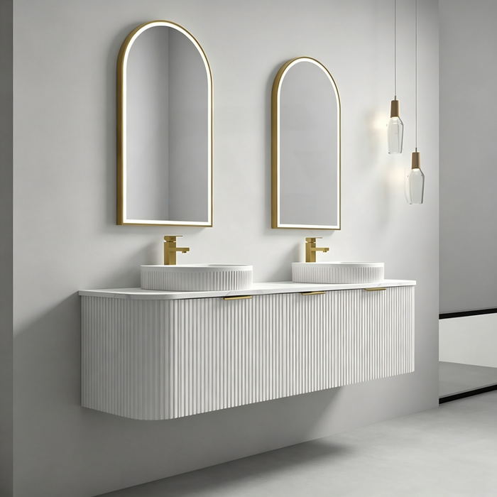 600-1800*455*450mm INF RIO Matt White Plywood Fluted Wall Hung Vanity