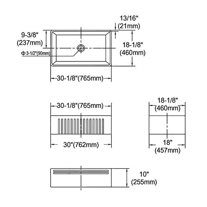 765*460*255mm Boston Butler White Ceramic Kitchen Sink