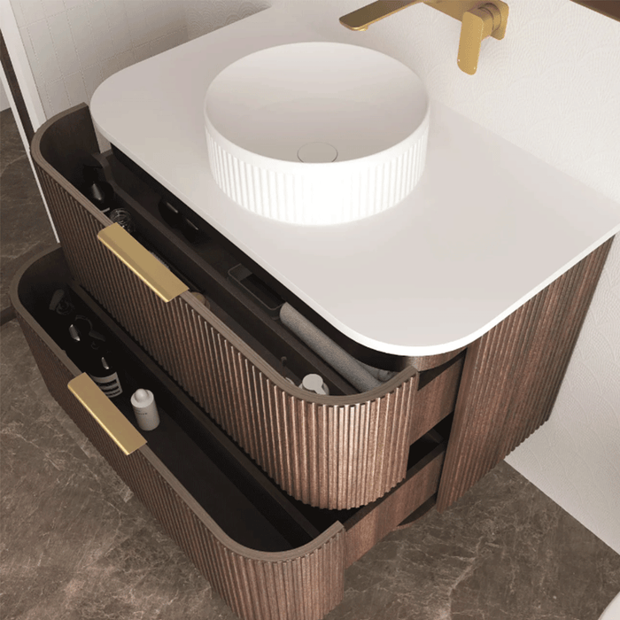 600-1800*490*550mm Otti Havana Sable Walnut Fluted Curve Wall Hung Vanity