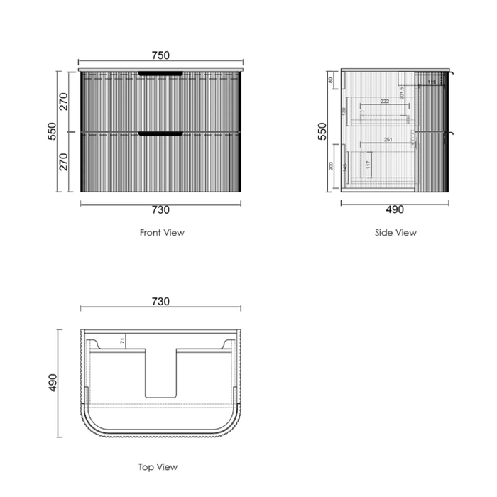600-1800*490*550mm Otti Havana Woodland Oak Fluted Curve Wall Hung Vanity