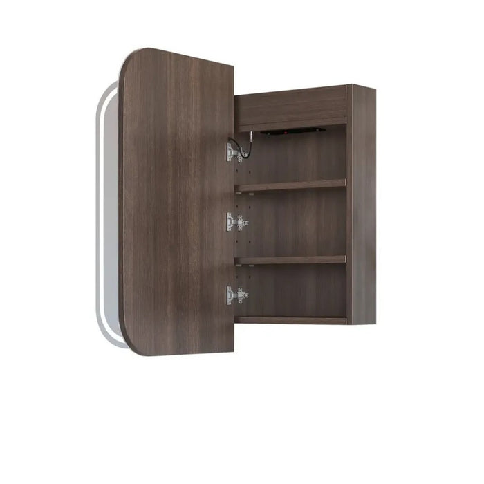900-1500*750mm Otti LED Newport Sable Walnut Rectangle Curved Moisture Resistant Plywood Shaving Cabinet