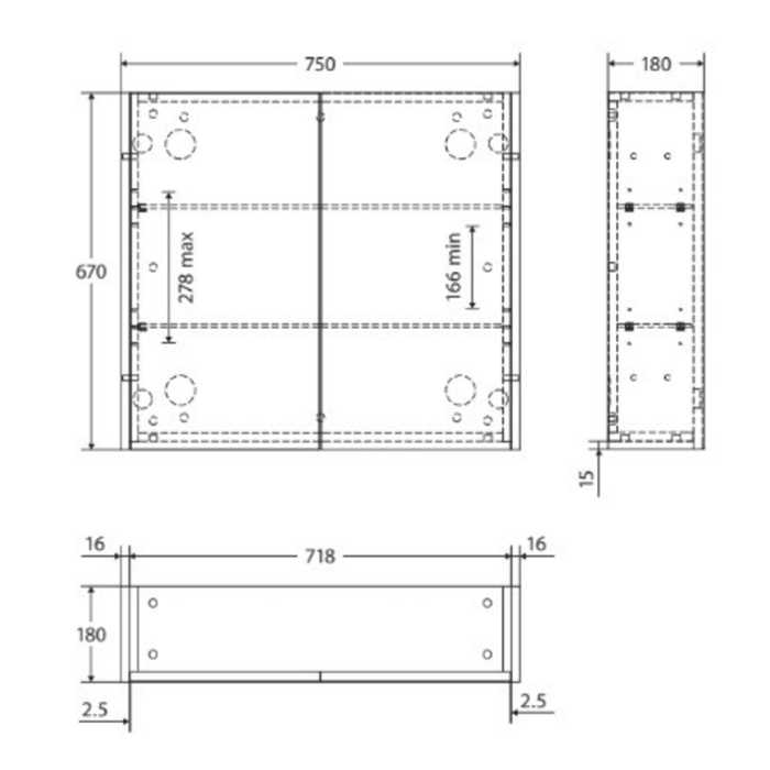 600-1500*670*180mm Fienza Industrial Copper-free Glass Rectangle Pencil Edge Shaving Cabinet